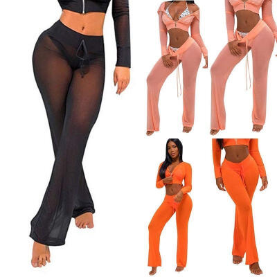 

Womens Beach Mesh Sheer Bikini Cover Up Swimwear Transparent Long Pant Trousers