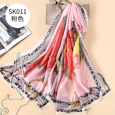 

European&American fashion printing chain scarf new silk satin satin silk beach towel shawl wholesale SK011