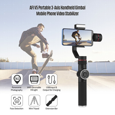 

AFI V5 Portable 3-Axis Handheld Gimbal Mobile Phone Video Stabilizer with Dimmable Fill Light Horizontal Vertical Shooting Time-la