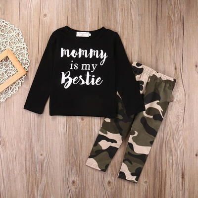 

Baby Boys Girls Long Sleeve Mummy Is My Bestie TopsCamouflage Pants Outfit Set