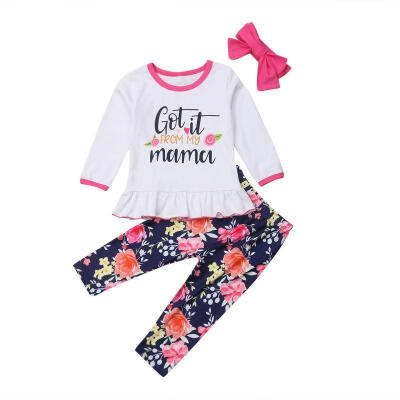 

3Pcs New Floral Kids Baby Girls Outfits Clothes Long Sleeve Tops DressPants Set