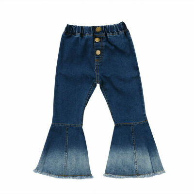 

Kids Baby Girls Denim Bell-Bottom Long Pants Hit Color Wide Leg Jeans Trousers