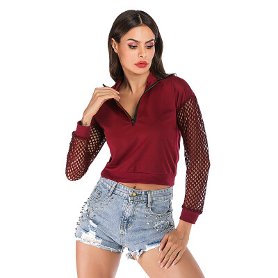 

Starmoon Womens Fashion Long Sleeve Hollowing Stand-neck Zipper Sweatshirt Tops Clothes