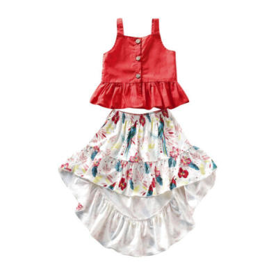 

Toddler Newborn Baby Girls Button Vest Tops Floral Skirt Dress Outfits Clothes