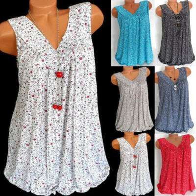 

Womens Summer Loose Sleeveless Vest T Shirt Blouse Lady Boho Lace Tops Plus Size