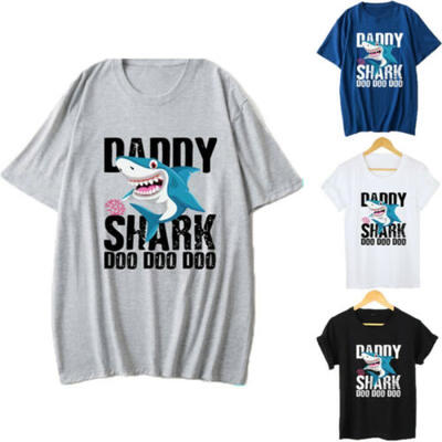 

Mens T-Shirt DADDY&MAMA SHARK T Shirt Present Gift Short Sleeve Graphic Shirts