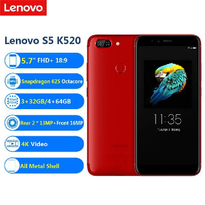 

Lenovo S5 K520 Face ID LTE 57inch FHD 189 4G RAM 64G ROM Snapdragon 625 Octacore Android 80 Dual Rear 13MP Front 16MP 4K Vid