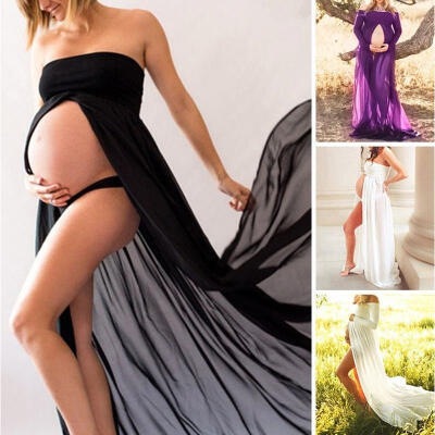 

Sexy Women Black Skirt Chiffon Maternity Photography Props Dress Off Shoulders