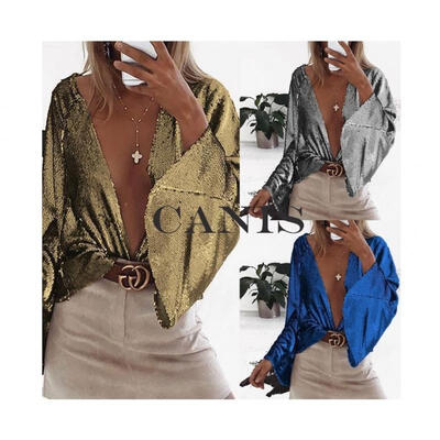 

Hot Womens Fashion Sexy Sequin Jacket Trumpet Sleeve Cardigan Spring Autumn Tops 2019