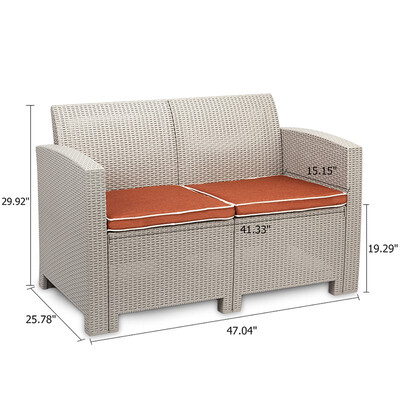 

Outdoor Patio Garden Resin Love Seat with Cushions Coffee Table