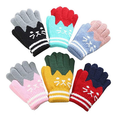 

Kids Boys Girls Warm Soft Winter Knitted Gloves Cartoon Cat Thicken Mittens