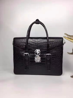 

Black color Real Genuine crocodile skin men business brifecase laptop bag offical dress men bag with stainless steel hardware part
