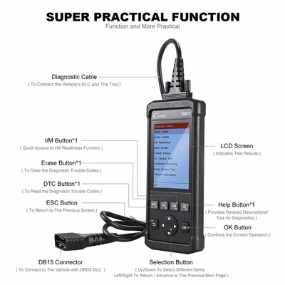 

Beautytrees 100 Original Launch DIY Code Reader CReader 7001F Full OBD 2 test 6 Special functions with Lifetime free update Onl