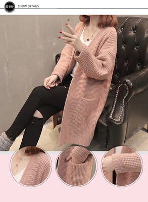

2018 autumn&winter new sweater jacket womens sweater Korean version of the loose in the long cardigan pure color