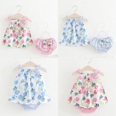 

Toddler Baby Kids Girl Summer Foral TopsPants 2PCS Outfits Set Sunsuit Clothes NEW