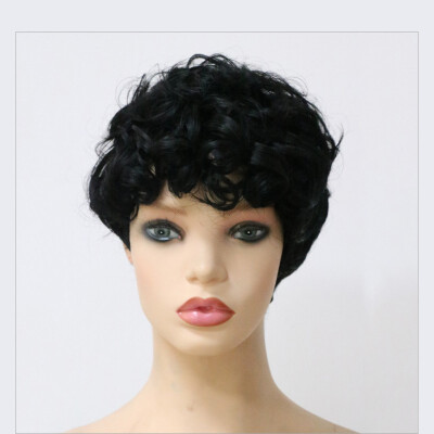 

Chemical fiber European&American wig head set female short curly black African small roll matte high temperature silk wig