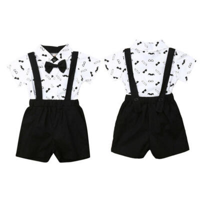 

US NEWBORN Baby Boy FormalPartyWedding Bow Romper Bodysuit Bib Pants Clothes