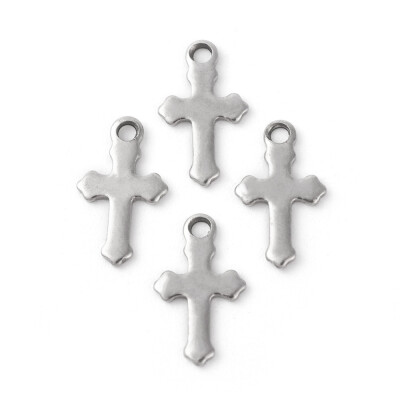 

304 Stainless Steel Charms Cross Stainless Steel Color 12x7x1mm Hole 14mm