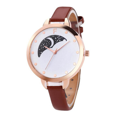 

Hot Selling Womens Watches Simple Ladies Quartz Wristwatch Moonlight Pattern Dial Leather Strap Clock Dress Reloj Mujer