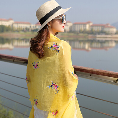 

Transit flower simulation silk scarf wholesale embroidery flower chiffon scarves scarf dual-use spring&summer sunscreen beach towel