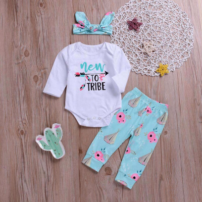 

Newborn Baby Boy Girl Long Sleeve Letter Print Tops Pants Headband Clothes Sets