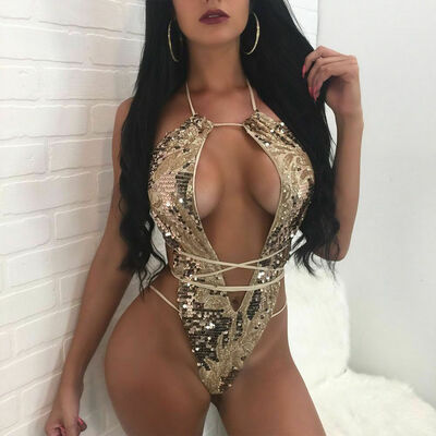 

Brazilian Swimwear Sequins One Piece Bikini Womens Bandage Swimsuit Bathing Suit