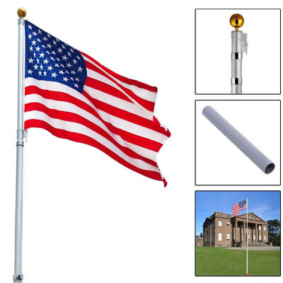 

20ft Telescopic FlagPole Kit 16 Gauge Aluminum Flag Pole Free 3x5 US Flag & Ball Top Kit Fly 2 Flags