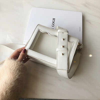 

Qiao Bani 2019 new Korean chic fashion simple solid color transparent flip bag trend single shoulder diagonal handbag