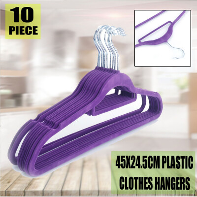 

10pcs 4505245 Plastic Flocking Clothes Hangers with Rail Purple