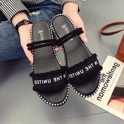

Sandals women Xia Ping - han version of a simple one - word button - tied womens shoes flat with students Roman shoes