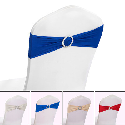 

10pcs Elastic Spandex Chair Bow Sash Stretch Lycra Chair Sash Band with Crown Shaped Buckle