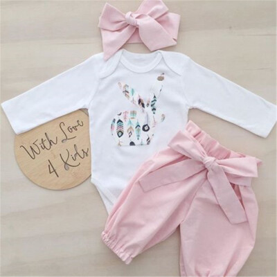 

Newborn Kid Baby Girl Infant Bunny 3pcs Clothes Romper Tops Pants Outfits Set