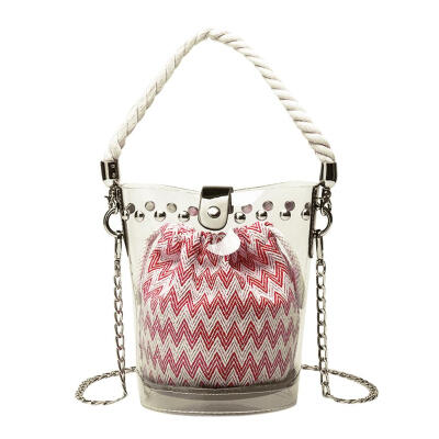 

Women PVC Chain Handbags Clear Rivets Beach Shoulder Messenger Bucket Bags