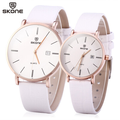 

SKONE 9307 Ultrathin Quartz Couple Watch with PU Leather Strap
