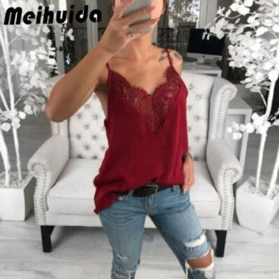 

Women Lace Vest Sleeveless Loose Camisole Casual V-Neck Tank Tops Blouse T-Shirt