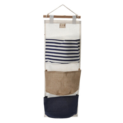 

Navy Wall Hanging Storage Bag Vintage Jute Sundries Organizer Closet Bag