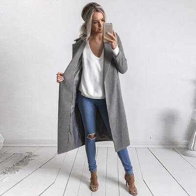 

Toponeto Winter Womens Long Coat Lapel Parka Jacket Cardigan Overcoat Outwear GrayL