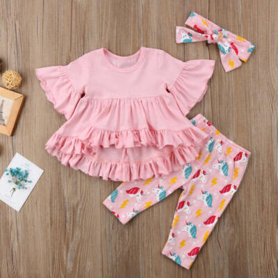 

3pcs Kids Baby Girl Dress Tops T shirtUnicorn Pants Outfits Set Party Clothes