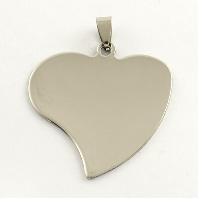 

201 Stainless Steel Heart Blank Stamping Tag Pendants with Snap on Bails Stainless Steel Color 42x40x1mm Hole 3mm