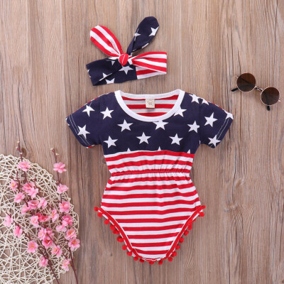 

Infant Baby Boys&Girls 4th of July Stars&Stripe Patriotic Romper Outfits Set