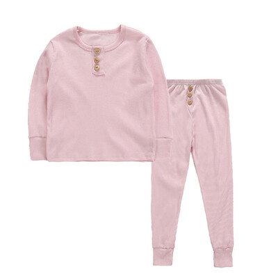

Baby Kids Boys Girls Solid Print Outfits Set Long Sleeve Blouse TopsPants Sleepwear Pajamas