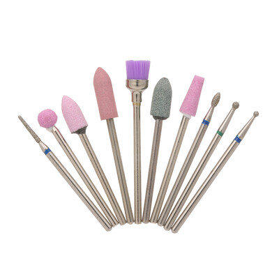 

10pcs Nail Drill Bits Cuticle Cleaner Dust Drill Brush Rotary Polishing File Grinding Heads Manicure Pedicure Tools
