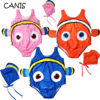 

2PCS Kids Baby Girls Swimsuit Goldfish Swimwear Beachwear CostumeSwimming Hat