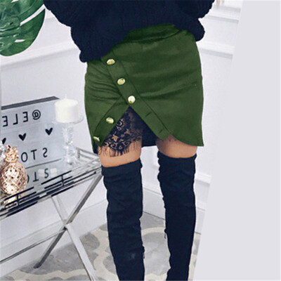 

Roseonmyhand Women Fashion Solid Lace Patchwork Button Zipper Sexy Pencil Skirt