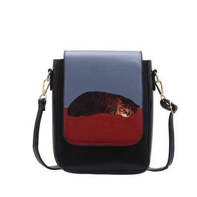 

Women Retro Character Pattern Shoulder Bags Cat Print Lovely Messenger Bag Small Phone Handbags Ladies Crossbody Bag T3G