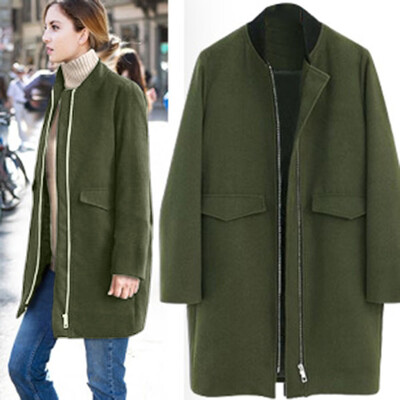 

Roseonmyhand Womens Winter Lapel Wool Coat Zipper Trench Jacket Loose Plus Overcoat Outwear