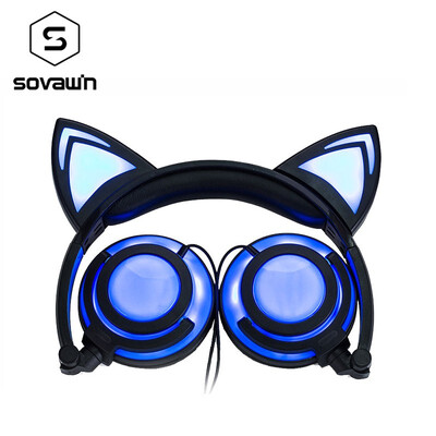 

New Version Rechargeable Foldable Flash LED Diode Luminous Cat Headphones Backlit Headset for PC Computer Mobile Phone