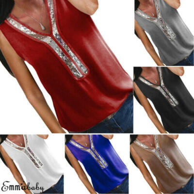 

Women Summer Tanks Tops Vest Blouse Cami Camisole Ladies V Neck Plus Size -2XL