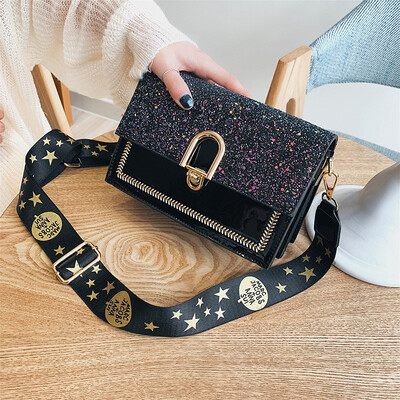 

Qiao Bani 2019 spring new Korean fashion Dongdaemun star sequins small square bag shoulder diagonal tide handbag