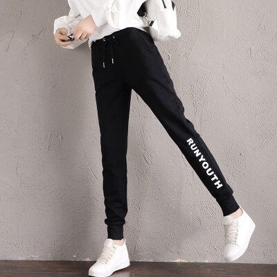 

Her pool 2018 autumn new womens lace with letters decorated feet temperament long casual pants T83H2031A10XL black